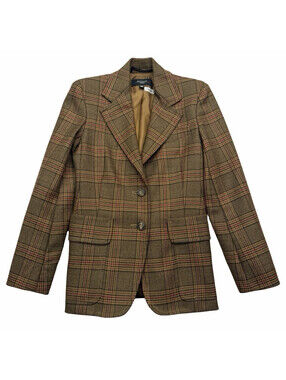 Weekend Max Mara Dorico Wool Blazer Jacket Brown Glen Check Size US 0 | IT 34